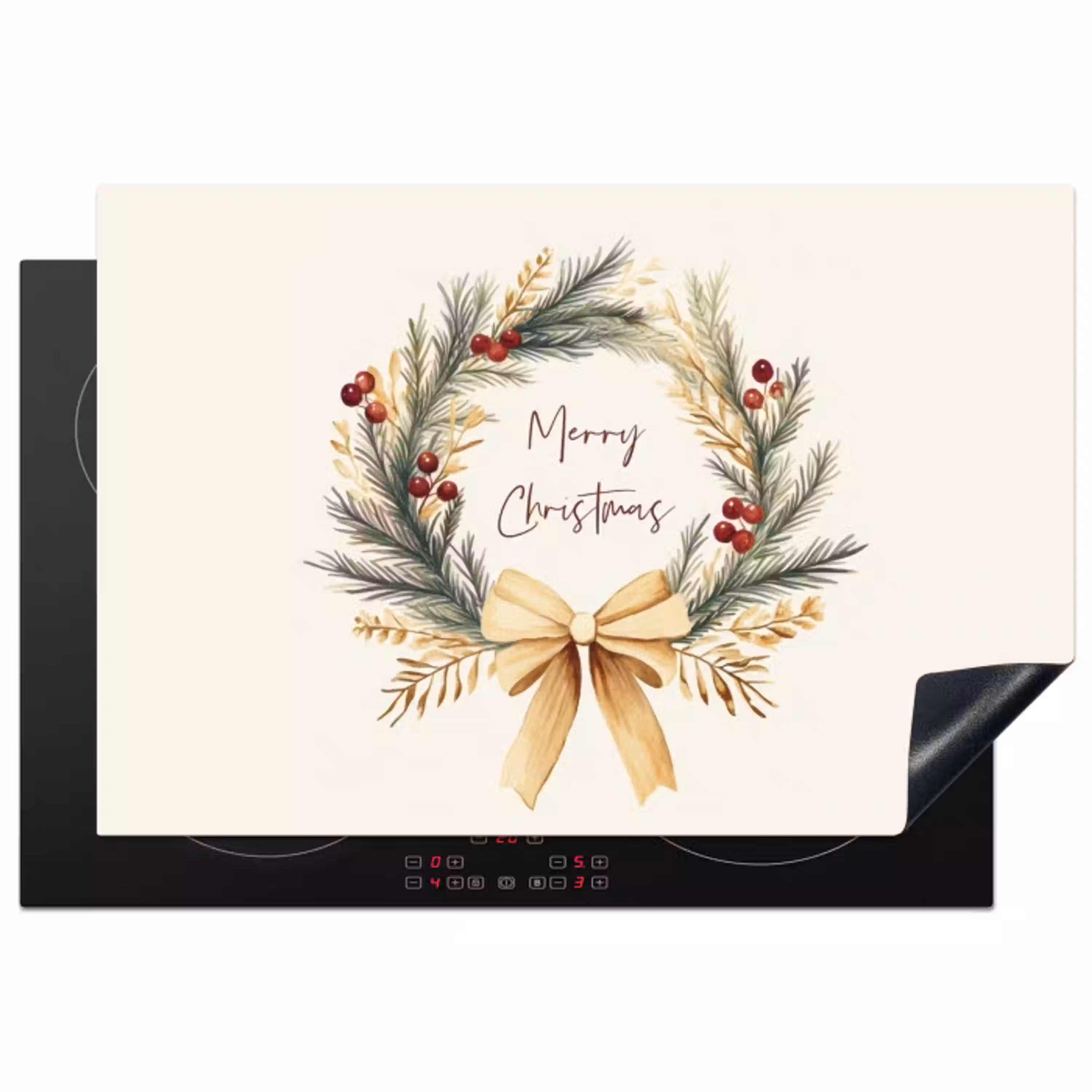 Kerstkrans - Kerst - Goud - Beige Inductie beschermer vinyl 3mm klein -3d