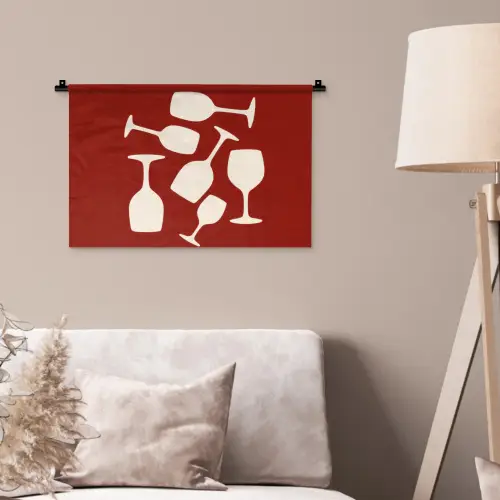 Wijnglazen - Silhouetten - Wit Wandkleed katoen klein -sfeer4
