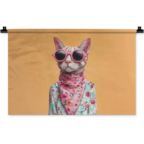 Zonnebril - Kat - Sjaal - Bloemen Wandkleed katoen klein -zz3d