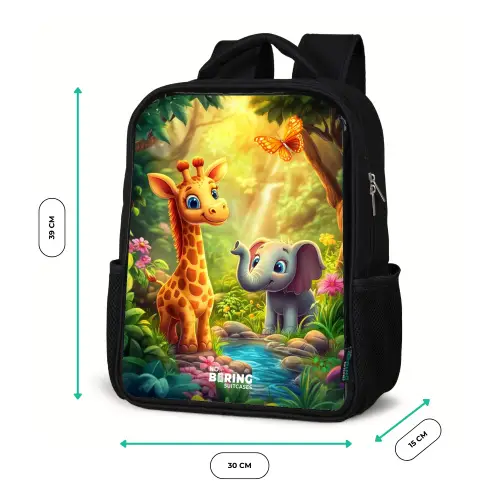 Giraf en olifant bij beekje in de Jungle Rugzak - Zwart middel -productfoto_formaten