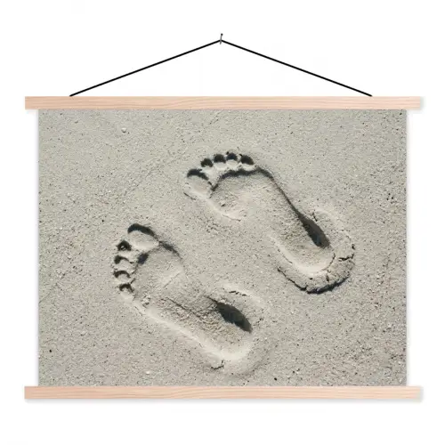 Voeten - Zand - Zee textielposter latten blank klein -3d