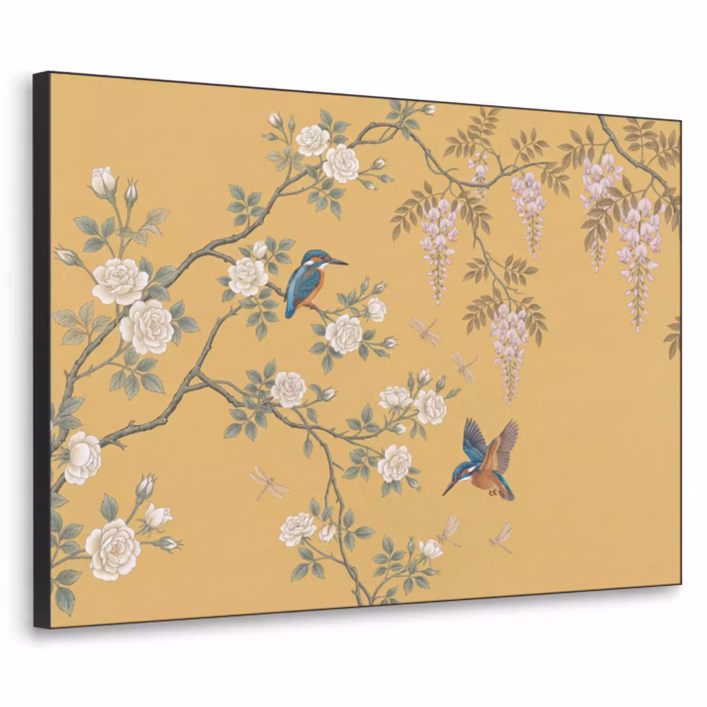 IJsvogels - Bloesem - Geel Textielframe zwart klein -3d