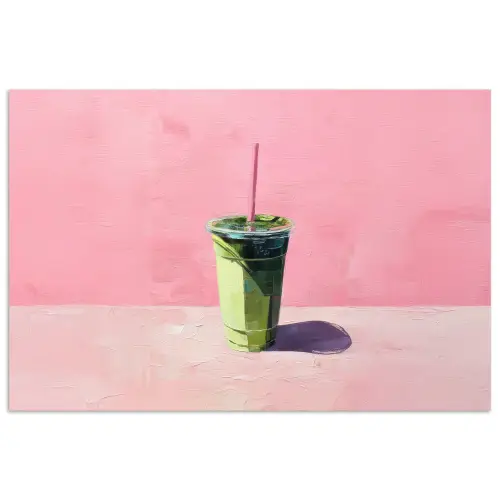 Beker - Rietje - Minimalistisch - Groen poster papier klein -3d