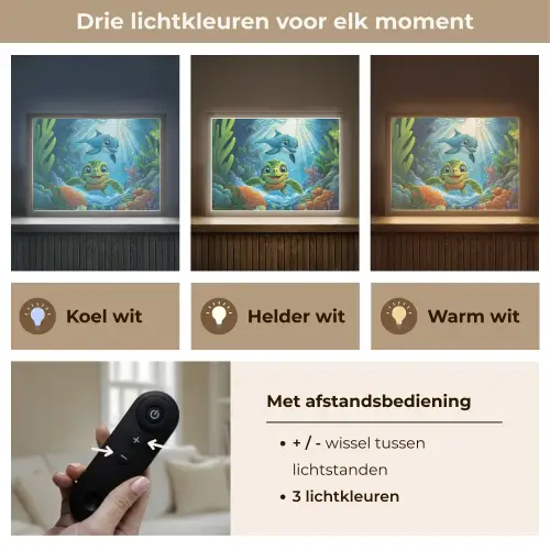 Schildpad - Dolfijn - Oceaan Light Box met batterij (Wandlamp kind) middel -USP_lichtkleurNL