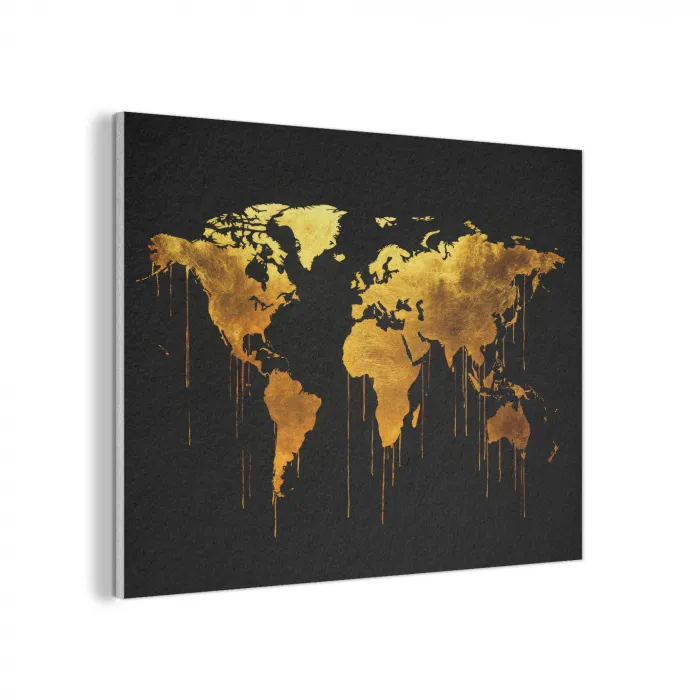 Wereldkaart - Goud - Druipen - Zwart PET vilt klein -3d