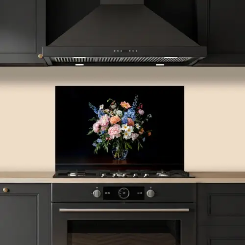 Pastel - Bloemen - Glazen - Vaas keuken achterwand spatscherm klein -sfeer1