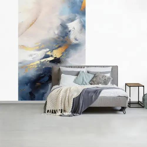 Blauw - Modern - Marmer - Abstract - Goud fotobehang vinyl groot -slaapkamer