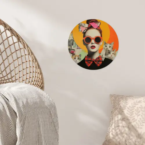 Vrouw - Bril - Strik - Retro Wandcirkel behangsticker klein -sfeer4