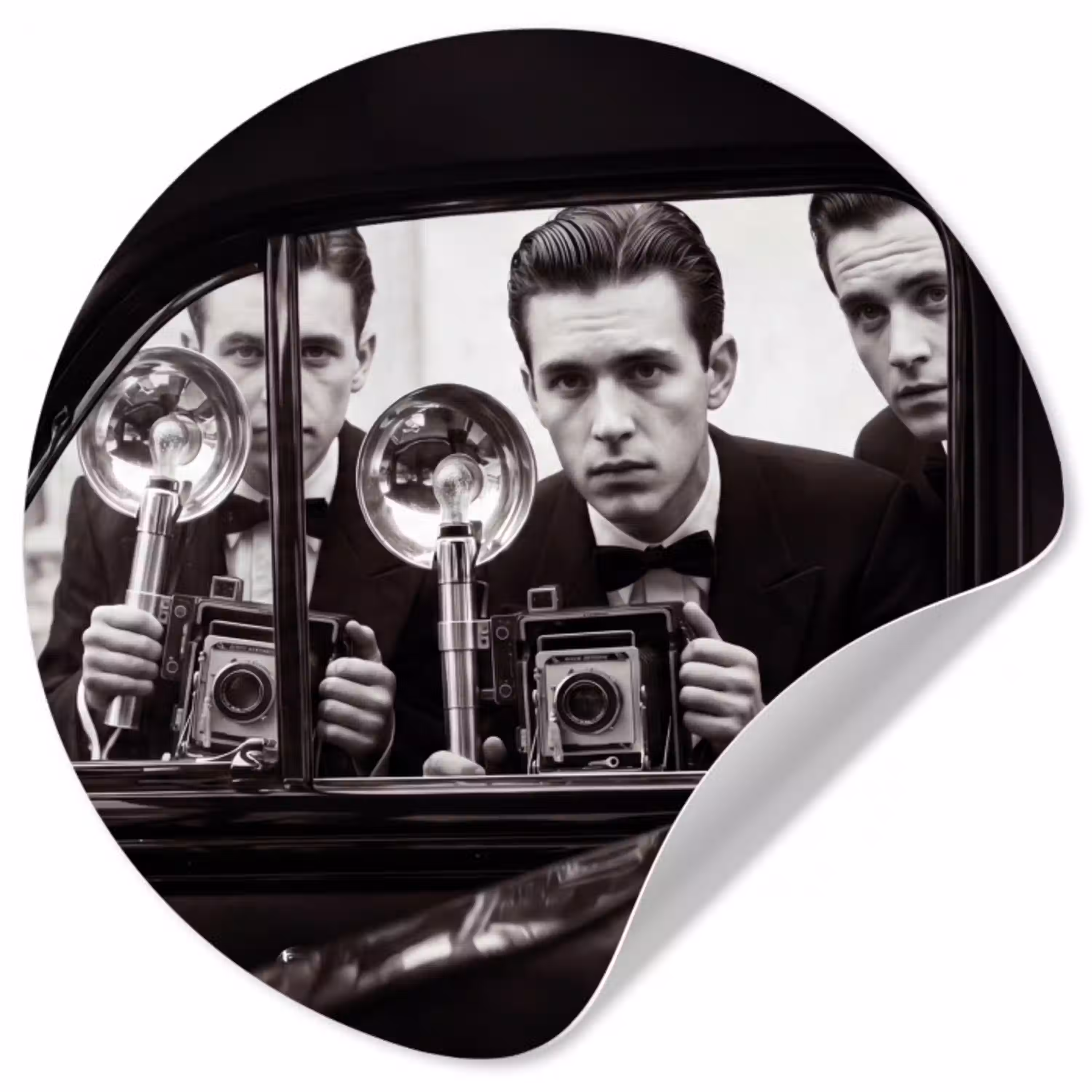 Fotograaf - Camera - Vintage - Journalistiek - Zwart-wit Wandcirkel behangsticker klein -3d