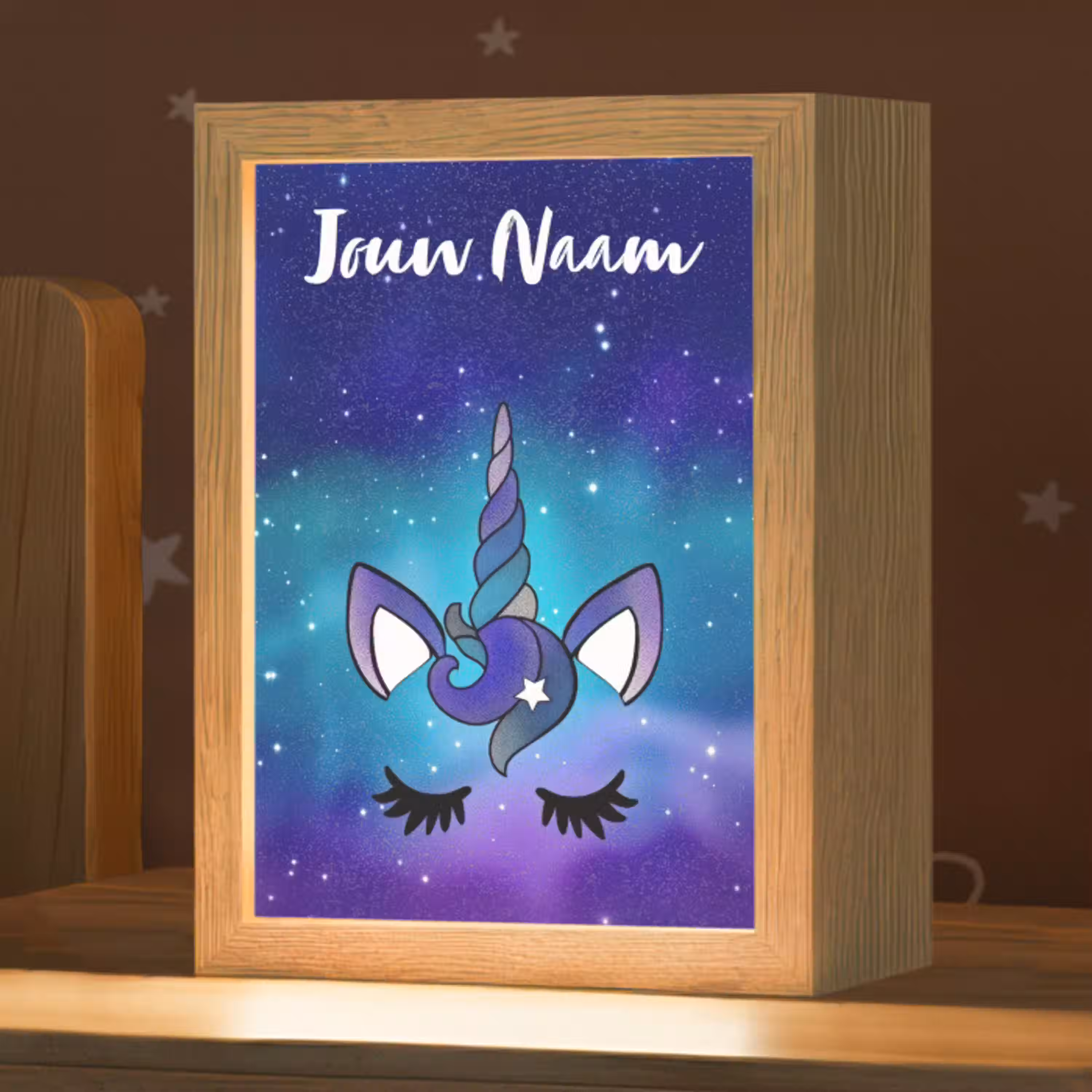 Eenhoorn - Sterrenhemel - Wimpers - Blauw Light Box met kabel (Kinderlampje) klein -zzz_3d_website