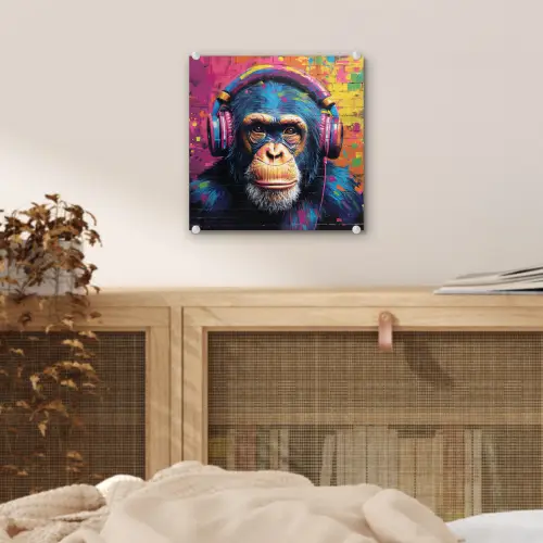 Graffiti - Chimpanzee - Street art - Koptelefoon - Aap plexiglas 5mm klein -sfeer4
