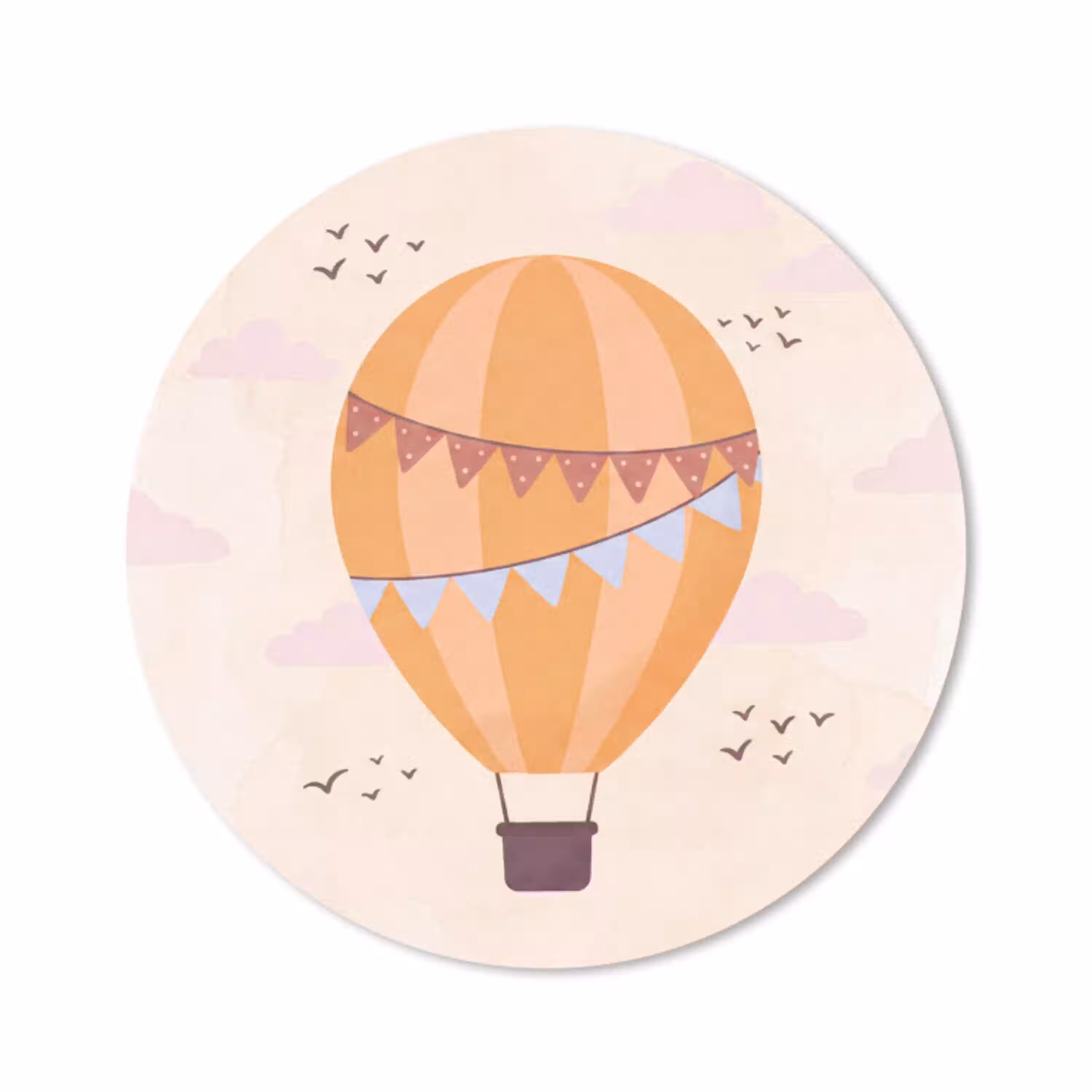 Luchtballon - Slingers - Avontuur - Illustratie - Oranje Muismat rond klein -3d