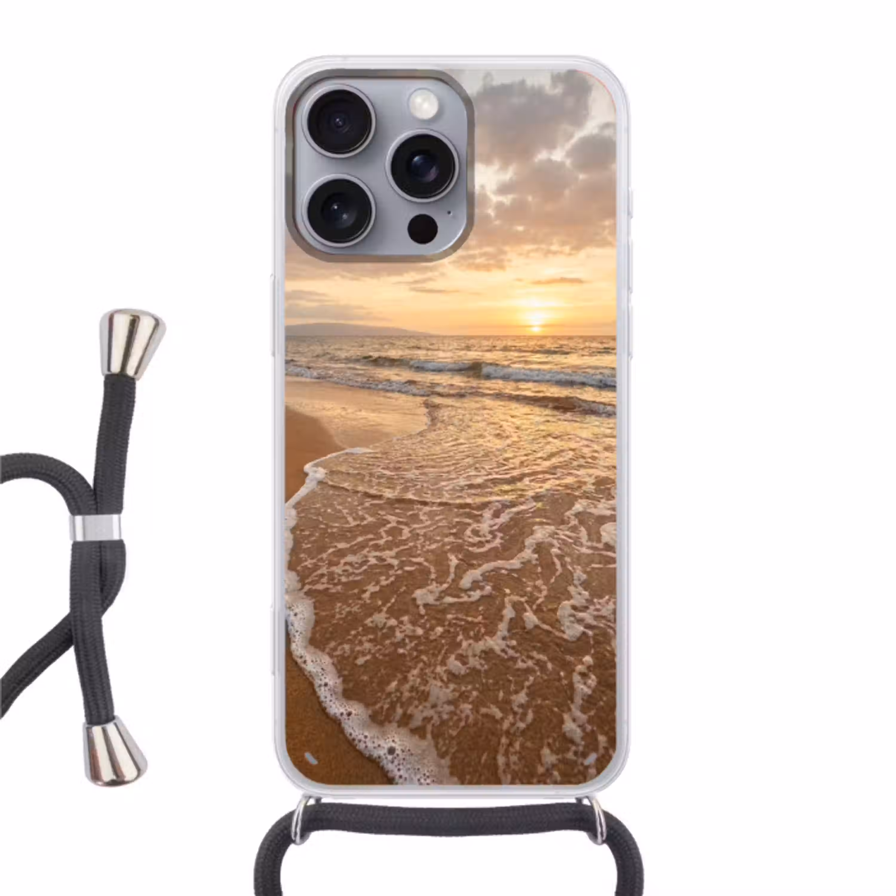 Zee - Kustlijn - Wolken - Landschap - Oranje Hoesje iPhone 16 Pro Max met koord klein -3d