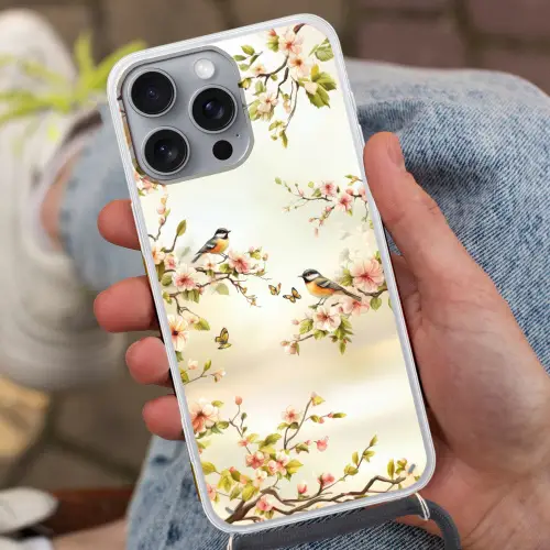 Takken - Bloemen - Vogeltjes - Roze Hoesje iPhone 16 Pro Max met koord klein -sfeer3