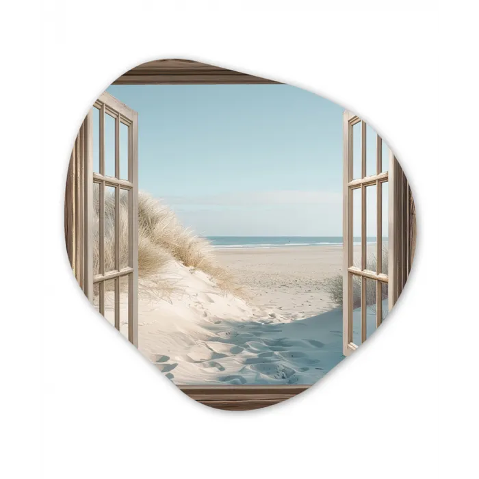 Doorkijk - Helmgras - Duinen - Zee - Landschap Wandcirkel Organisch Plexiglas middel -3d