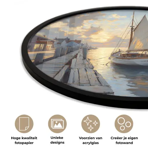 Zeilboot - Zon - Pier - Hout Fotolijst rond zonder passe partout klein -closeup_NL