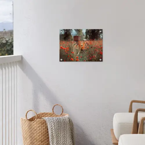 Oranje fiets - Klaprozen - Bomen tuinposter los doek klein -sfeer8