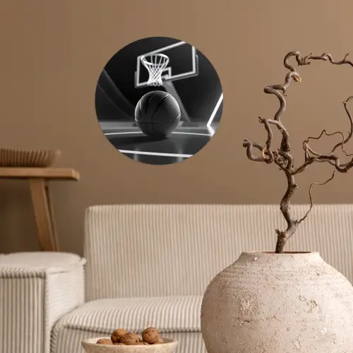 Basketbal - Basketbalveld - Lichtlijnen Wandcirkel behangsticker klein -sfeer1