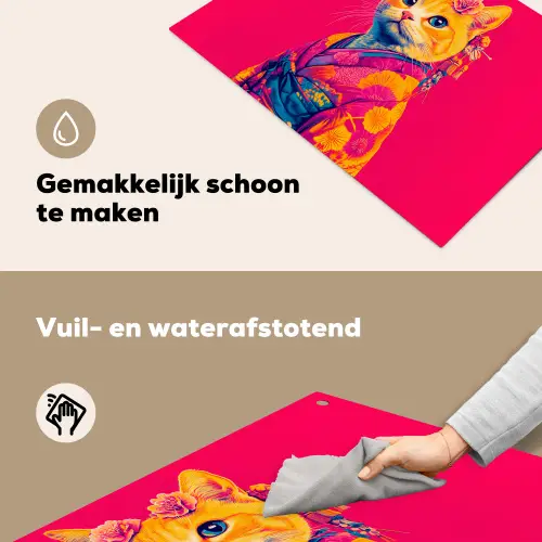Kat - Kimono - Bloemen - Roze Inductie beschemer met haakjes klein -ky-schoon-nl