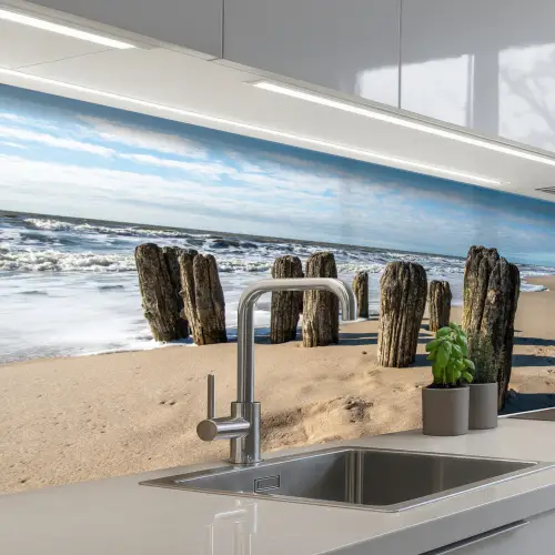 Zand - Strand - Paal - Water - Zomer keuken achterwand 2 middel -3d_schuin