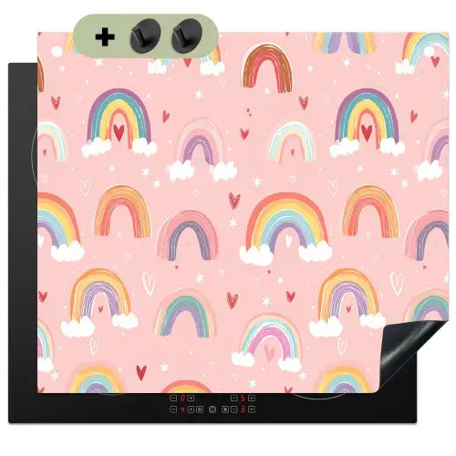 Regenboog - Patroon - Pastel - Handgetekend Inductie beschemer met haakjes middel -3d
