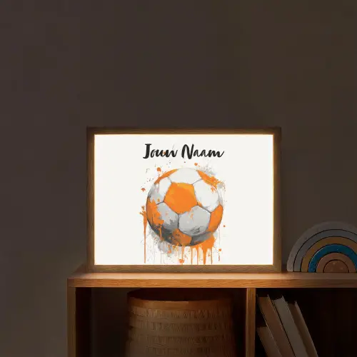 Voetbal - Abstract - Oranje - Verfspatten Light Box met batterij (Wandlamp kind) middel -sfeer1_kind