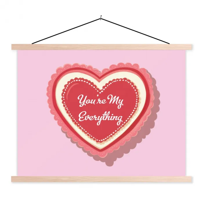 Liefde - Hart - Valentijn textielposter latten blank klein -3d