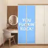 Blauw - Wit - You fuckin rock deurposter klein -sfeer3