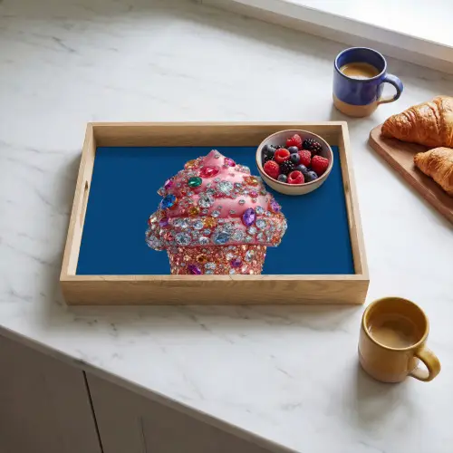 Ijsje - Hoorntje - Steentjes - Blauw Dienblad Rechthoek middel -sfeer2