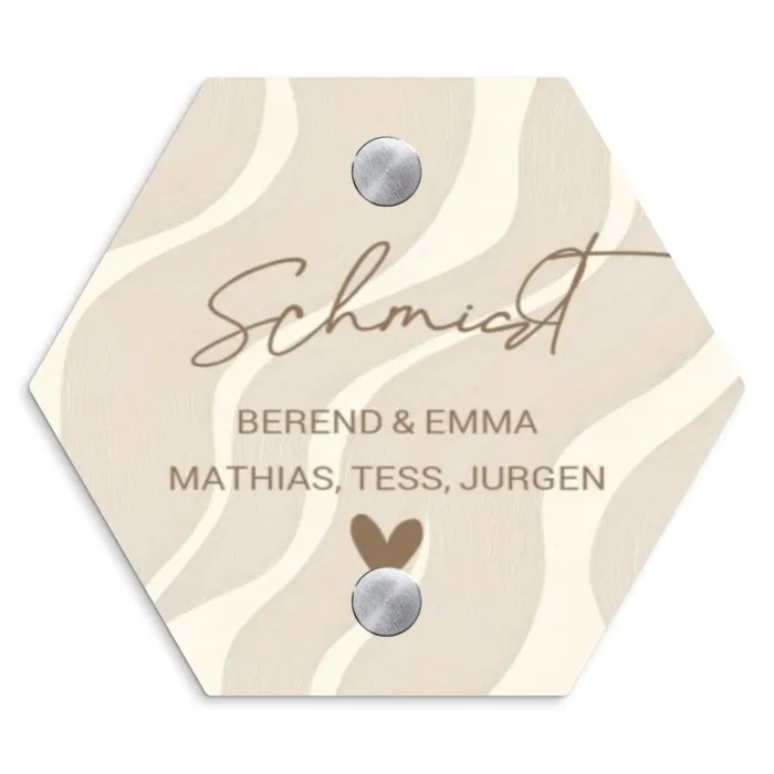 Beige golven - Sierlijk Naambord Hexagon klein -3d
