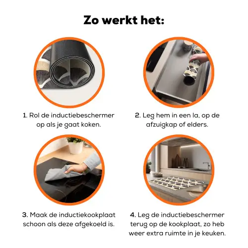 Waaier - Patroon - Zwart - Beige Inductie beschermer vinyl 3mm klein 276 -zzzzzzz-td-werking