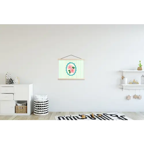 Bloemen - Ovaal - Strepen - Groen textielposter latten blank klein -kinderkamer