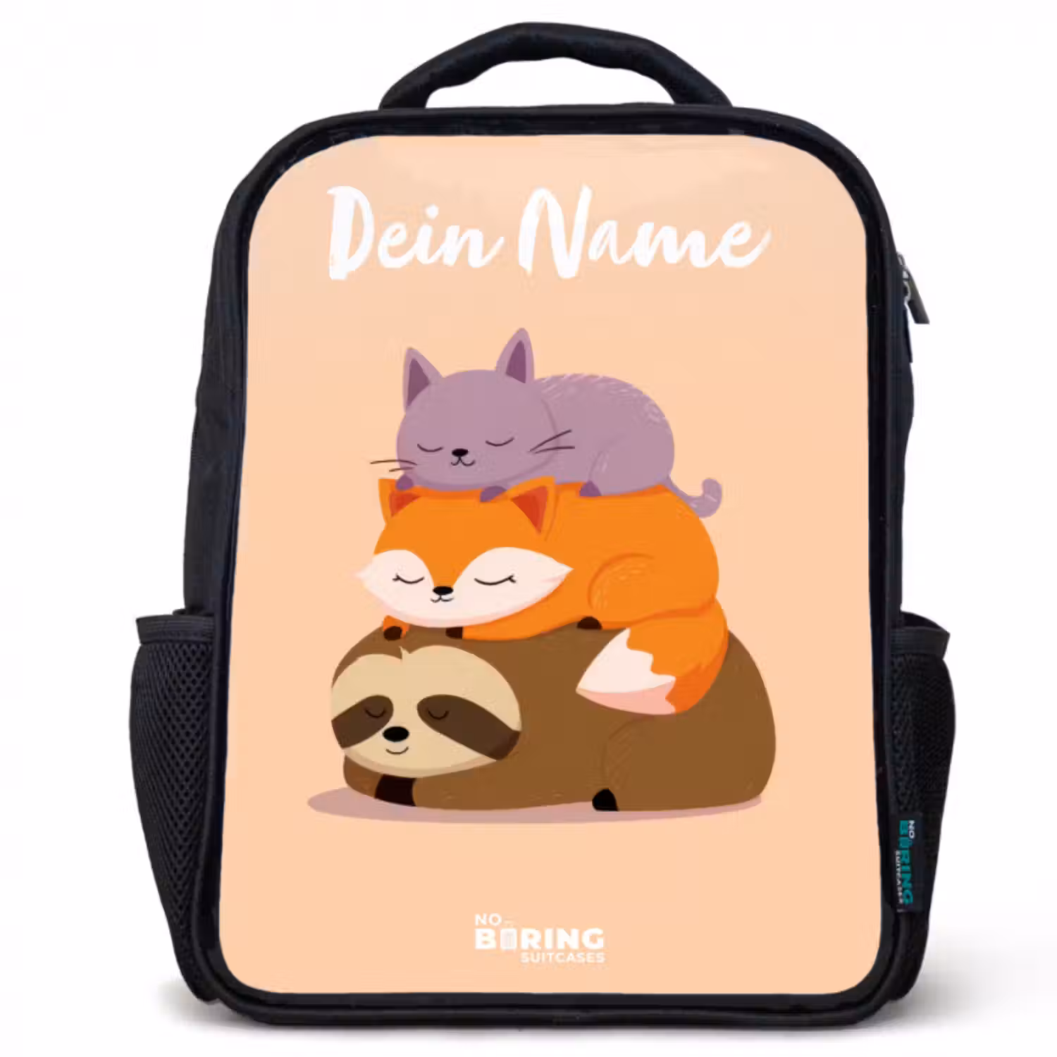 Kinderrucksack mit Namen - Schwarz - Tiere - Schlafen - Gemeinsam