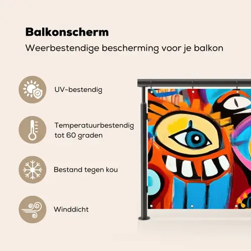 Abstract - Gezicht - Kleurrijk Balkonbeschermer Duitsland klein -specs_NL