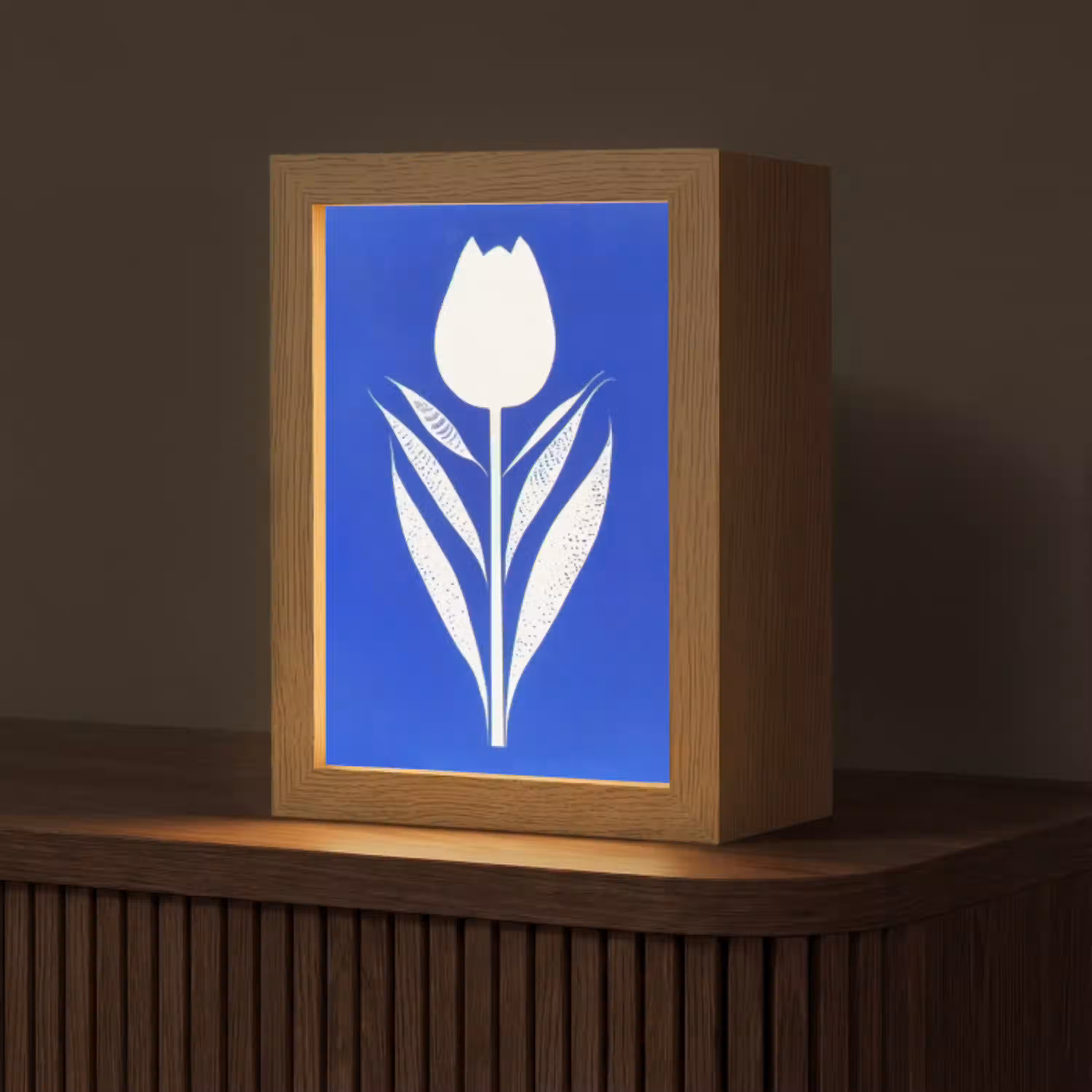 Tulp - Minimalistisch - Bladeren - Wit Light Box met kabel (Tafellamp) klein -z3d_website