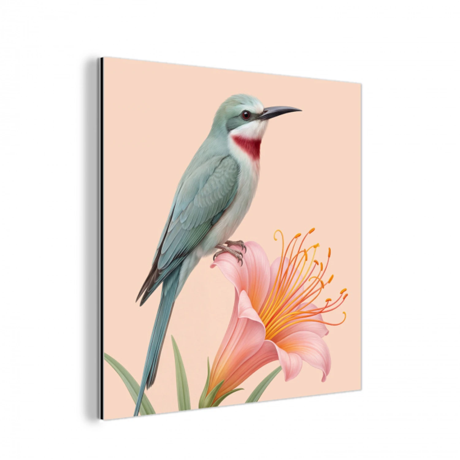 Vogel - Bloem - Natuur - Roze aluminium wit klein -3d