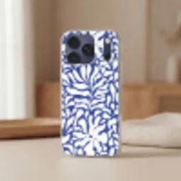 Bloemen patroon - Blauw - Wit - Bladeren Telefoonhoesje iPhone 17 Pro Max klein -sfeer2