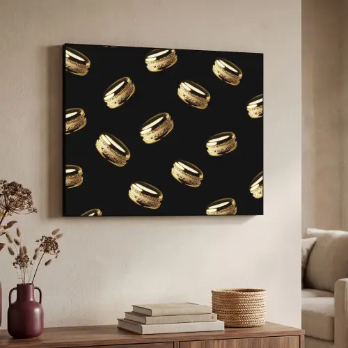 Macarons - Patroon - Goud - Zwart Textielframe zwart klein -sfeer3