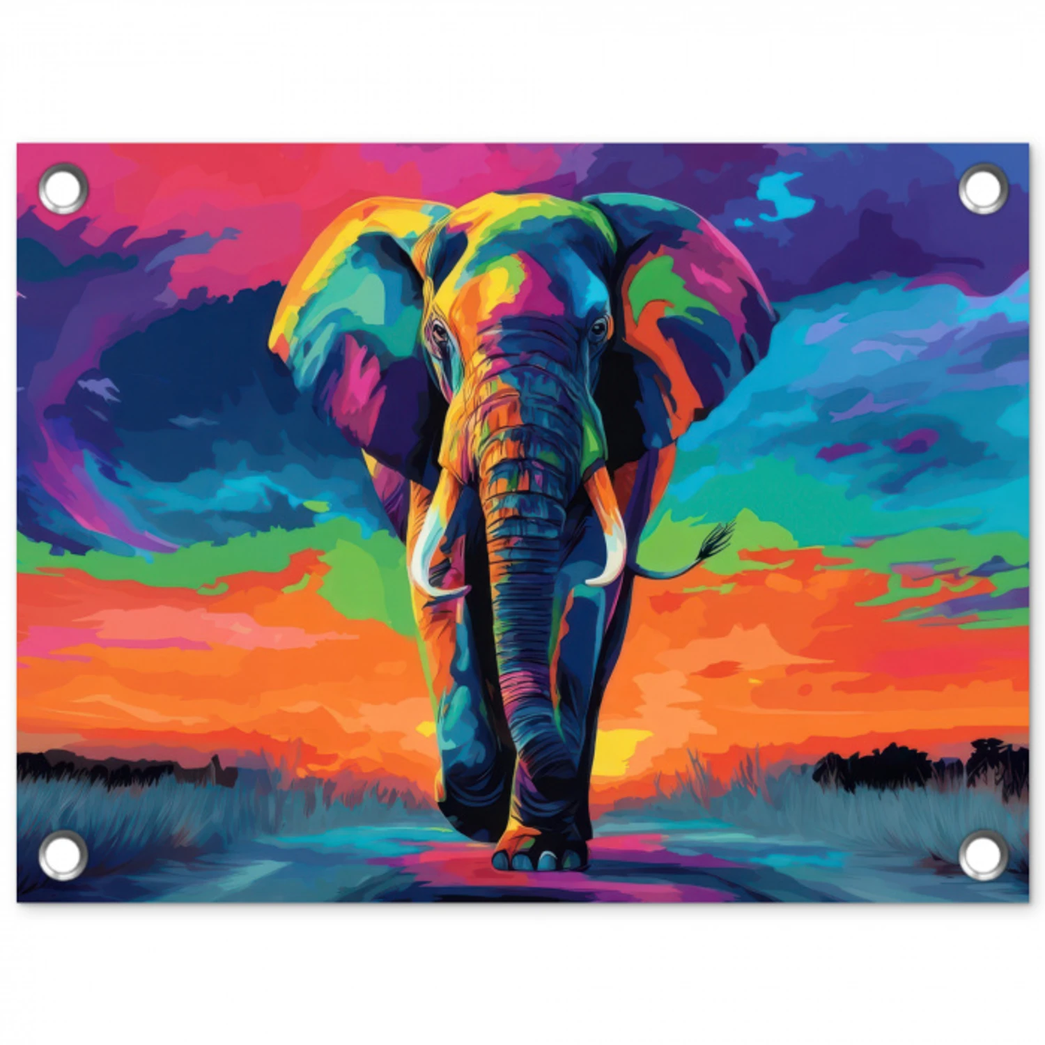 Olifant - Kleurrijk - Lucht - Abstract tuinposter los doek klein -3d