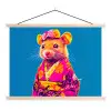 Muis - Kimono - Bloemen - Blauw textielposter latten blank klein -3d