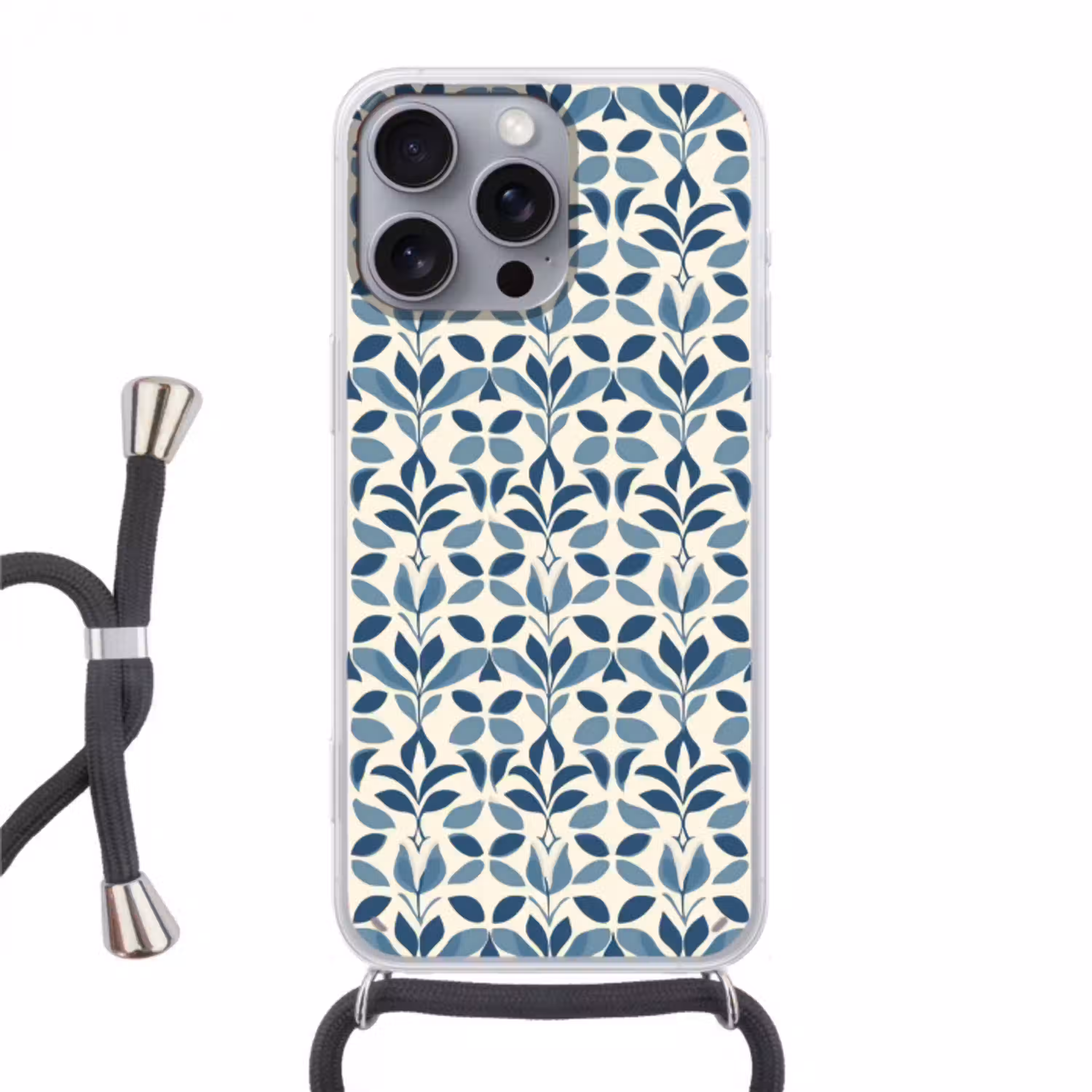 Flora - Modern - Blauw Hoesje iPhone 16 Pro Max met koord klein 804 -3d