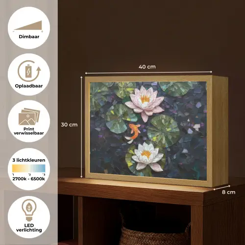 Glasstukjes - Leliebladeren - Vis - Oranje Light Box met batterij (Wandlamp) middel -USP_websiteoverzichtNL