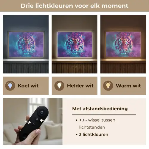 Tijger - Kleurrijk - Rook - Dieren Light Box met batterij (Wandlamp kind) middel -USP_lichtkleurNL