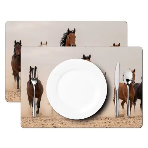 Kudde paarden - Stofwolk - Bruin - Zwart Placemat vinyl groot -zzsfeer2_Kitchenyeah-website