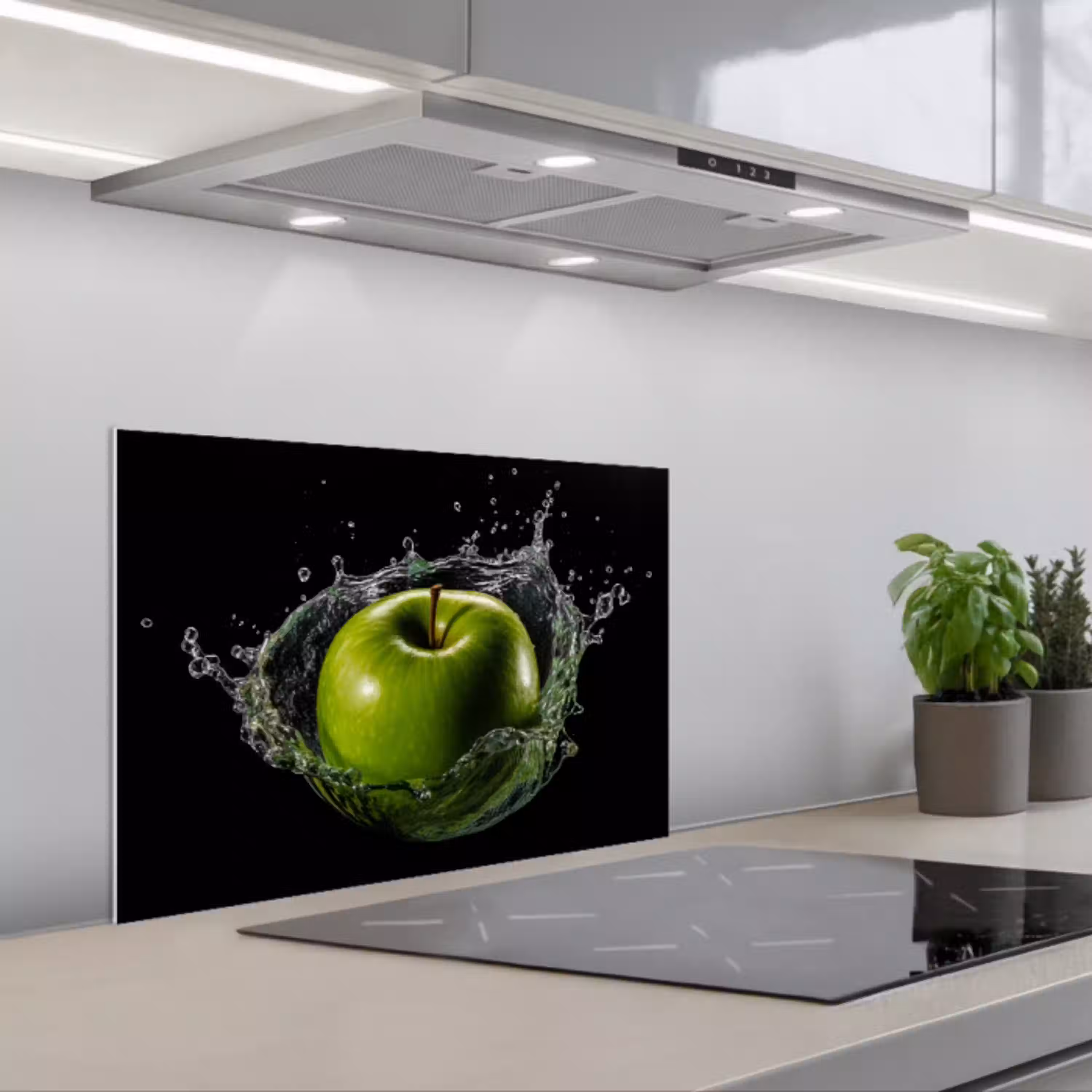 Appel - Groen - Fruit - Water - Zwart keuken achterwand spatscherm klein -3d_schuin