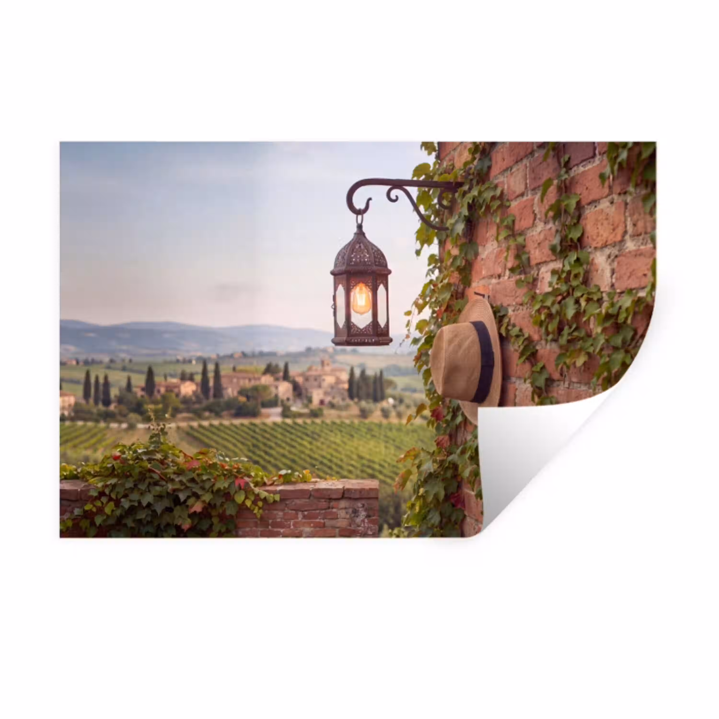 Lantaarn - Wijngaard - Landschap - Italiaans Muursticker klein -3d