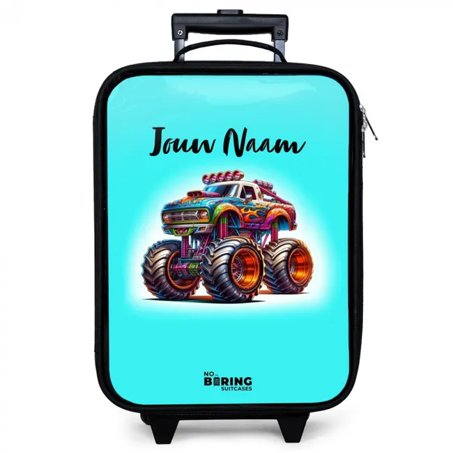 Monstertruck op Lichtblauwe Achtergrond Kinderkoffer - Zwart klein -zzz_website3d