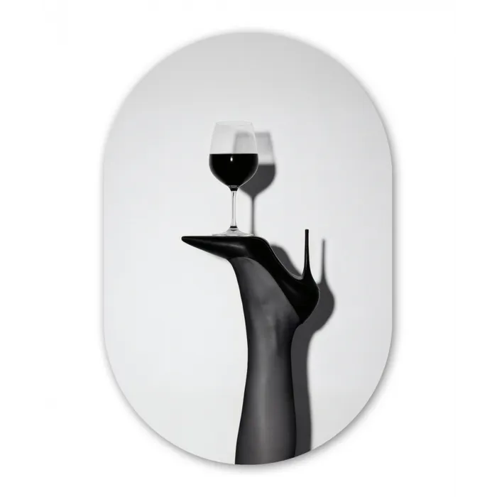 Hak - Wijn - Minimalistisch - Zwart Wandcirkel Ovaal Glas middel -3d
