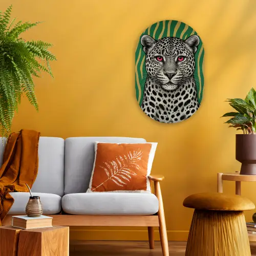 Panter - Zebrapatroon - Groen Wandcirkel Ovaal Forex klein -sfeer4
