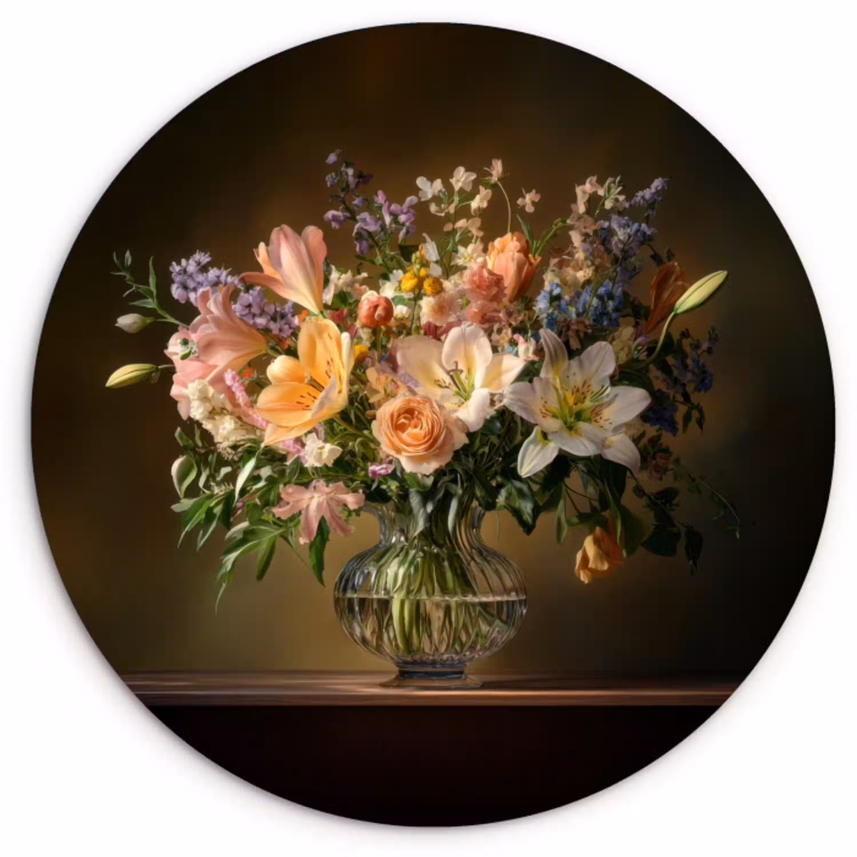 Glazen - Bloemen - Boeket - Kleuren Wandcirkel plexiglas klein -3d